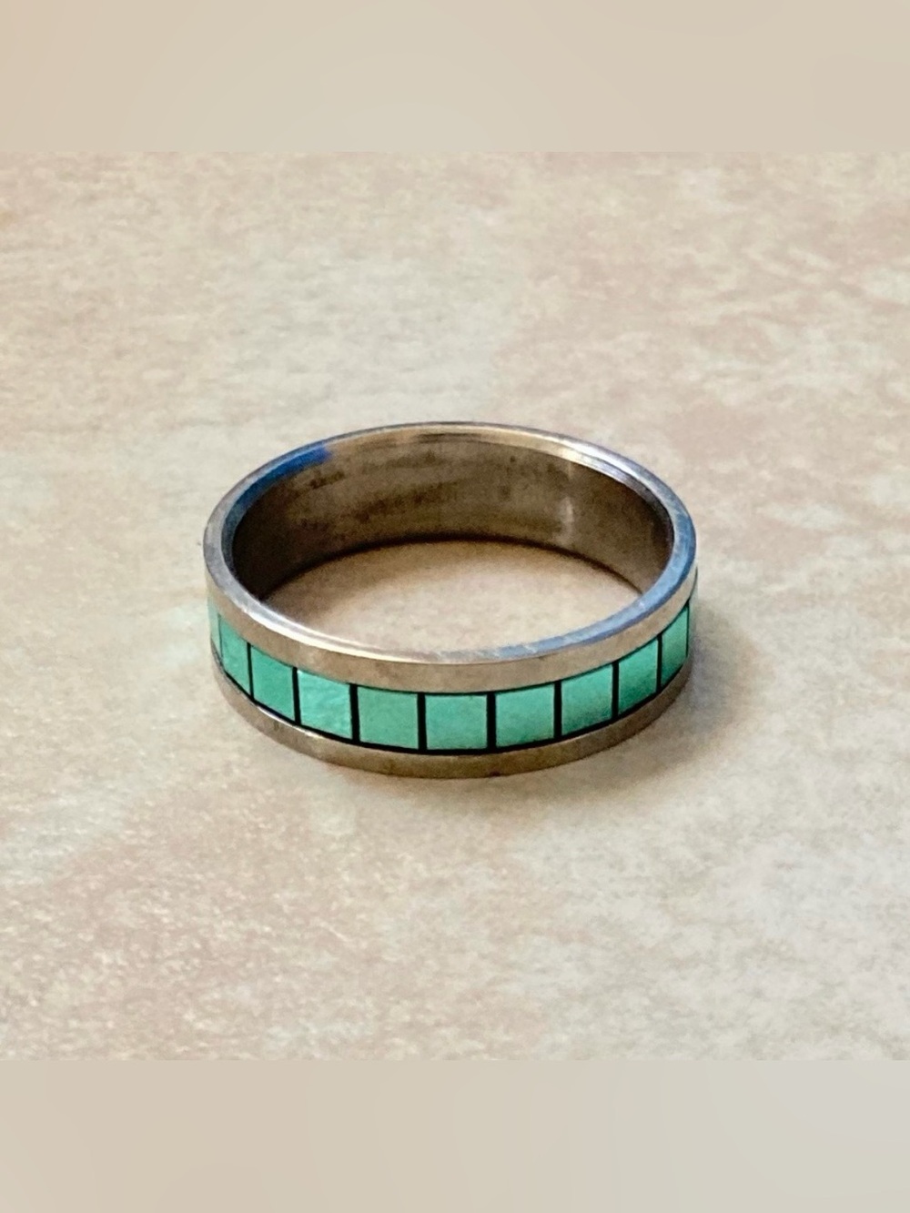 *BRAND NEW* Blue Turquoise Inlay Stainless Steel Women's Aquamarine Band Ring